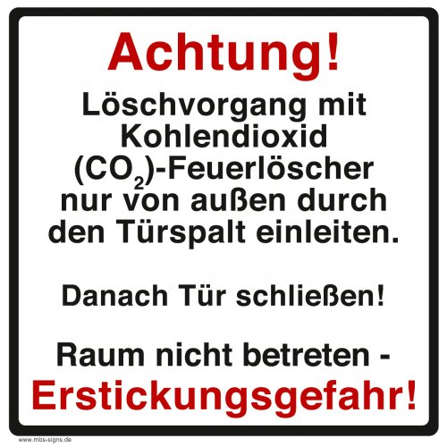 Kunststoffschild "Achtung Erstickungsgefahr!CO2-Löscher Raum nicht betr.."10x9cm