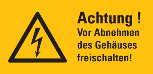 Warnaufkleber „Achtung! Vor Abnehmen des Gehäuses freis..“ Etikett | Größe wählbar
