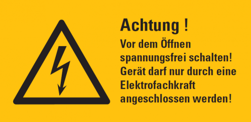 Warnaufkleber „Achtung! Vor dem Öffnen spannungsfrei..“ Etikett | Größe wählbar