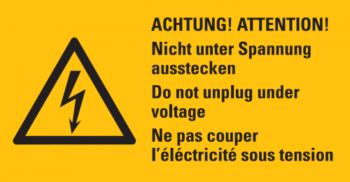 Warnaufkleber „ACHTUNG! ATTENTION! Nicht unter Spannung..“ Etikett | Größe wählbar