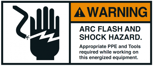 Warnaufkleber "WARNING ARC FLASH AND SHOCK HAZARD. Appro.."35x80/45x100/70x160mm