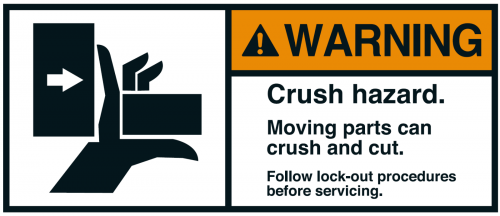 Warnaufkleber "WARNING Crush hazard. Moving parts can.." 35x80/45x100/70x160mm