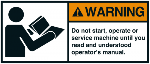 Warnaufkleber "WARNING Do not start, operate or service.." 35x80/45x100/70x160mm
