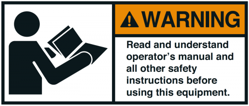 Warnaufkleber"WARNING Read and understand operator´s man.."35x80/45x100/70x160mm