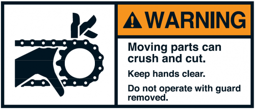 Warnaufkleber"WARNING Moving parts can crush..Keep hands.."35x80/45x100/70x160mm