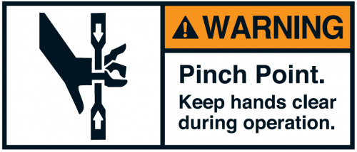 Warnaufkleber "WARNING Pinch Point. Keep hands clear.." 35x80/45x100/70x160mm