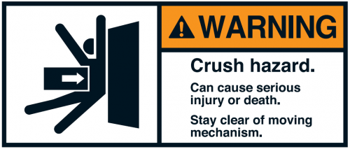 Warnaufkleber "WARNING Crush hazard. Can cause serious.." 35x80/45x100/70x160mm
