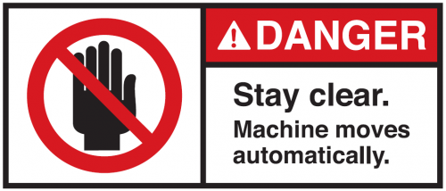 Warnaufkleber "DANGER Stay clear. Machine moves automat.." 35x80/45x100/70x160mm