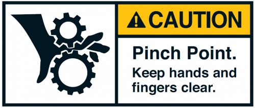 Warnaufkleber "CAUTION Pinch Point. Keep hands and fing.." 35x80/45x100/70x160mm