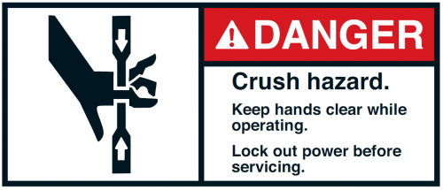 Warnaufkleber "DANGER Crush hazard. Keep hands clear w.." 35x80/45x100/70x160mm
