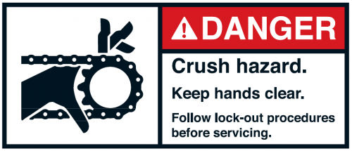 Warnaufkleber "DANGER Crush hazard. Keep hands clear. Fo.."35x80/45x100/70x160mm