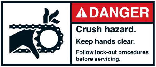 Warnaufkleber „DANGER Crush hazard. Keep hands clear. Fo..“ | Größe wählbar