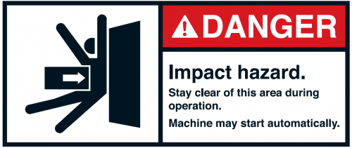 Warnaufkleber "DANGER Impact hazard. Stay clear of this.." 35x80/45x100/70x160mm