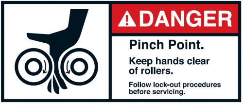 Warnaufkleber "DANGER Pinch Point. Keep hands clear of.." 35x80/45x100/70x160mm