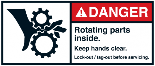 Warnaufkleber „DANGER Rotating parts inside. Keep hands..“ | Größe wählbar