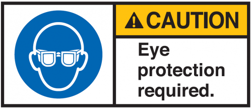 Warnaufkleber Gebot „CAUTION Eye protection required.“ | Größe wählbar