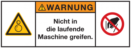 Warnaufkleber"WARNUNG Nicht in die laufende Masch.."Schild 35x80/45x100/70x160mm