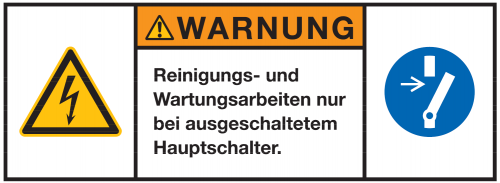 Warnaufkleber "WARNUNG Reiniguns- und Wartungsarb.."Schild 35x80/45x100/70x160mm