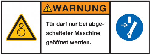 Warnaufkleber "WARNUNG Tür darf nur bei abgeschalteter.." 35x80/45x100/70x160mm