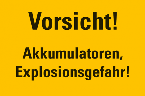 Aufkleber "Vorsicht! Akkumulatoren.." ISO 7010 Warn Schild 20x30cm, signalgelb