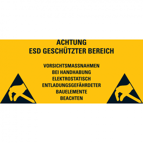 Aufkleber "Achtung ESD geschützter Bereich" Warnung Schild 300x600mm, gelb