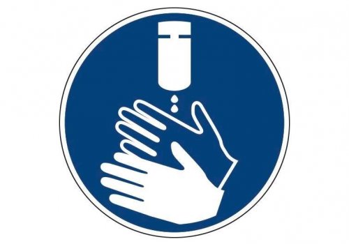 Aufkleber Gebotszeichen Gebot "Hände desinfizieren" Schild Folie Ø5-30cm, blau