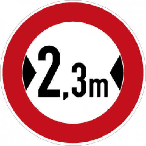 Aufkleber "Verbot für Fahrzeuge deren Breite 2,3m überschreitet" Schild Ø5-30cm