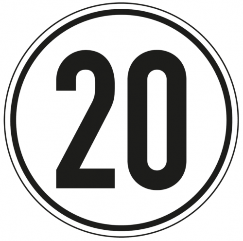 Aufkleber Geschwindigkeits-Schild "20 km/h" Folie gemäß StVZO § 58 | Ø5-30cm
