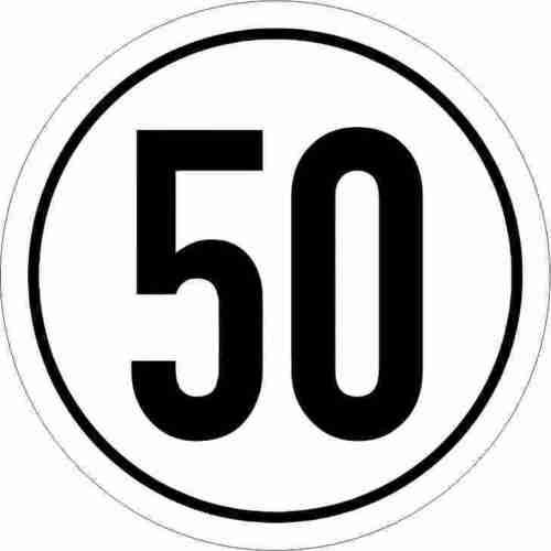 Aufkleber Geschwindigkeits-Schild "50 km/h" Folie gemäß StVZO § 58 | Ø5-30cm