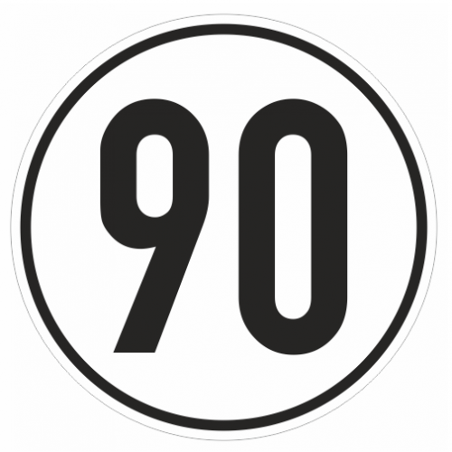 Aufkleber Geschwindigkeits-Schild "90 km/h" Folie gemäß StVZO § 58 | Ø5-30cm