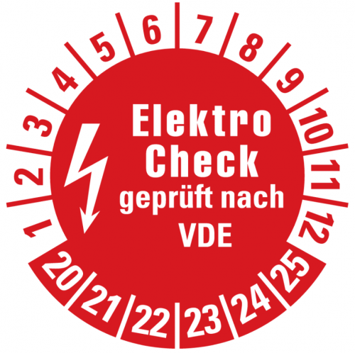 100x Prüfplakette "Elektro Check | 20-25" e-Check Etikett Aufkleber,rot | Ø 30mm