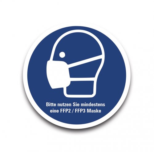 Aufkleber "Bitte nutzen Sie eine FFP-Maske" ISO 7010 Folie Ø5-40cm | weiß/blau