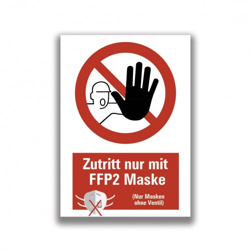 Aufkleber Warnung "Einlass nur mit FFP-Maske ohne Ventil" Hinweis Schild Folie 