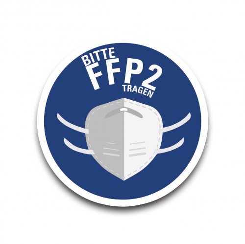 Aufkleber Hinweis "BITTE FFP-Maske TRAGEN" Gebot Schild Folie Ø5-40cm | blau