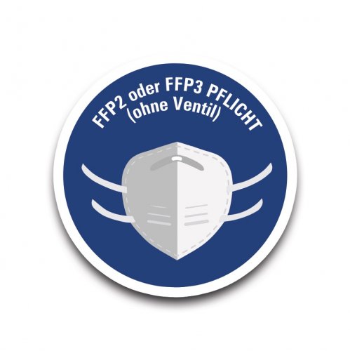 Aufkleber Hinweis „FFP-Maske PFLICHT (ohne Ventil)“ Etikett, blau | Größe wählbar