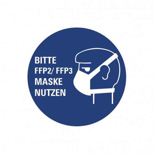 Aufkleber Hinweis "BITTE FFP-MASKE NUTZEN" Schild Schild Folie Ø5-40cm | blau