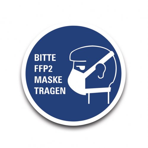 Aufkleber Hinweis "BITTE FFP MASKE TRAGEN" Gebot Schild Folie Ø5-40cm | blau