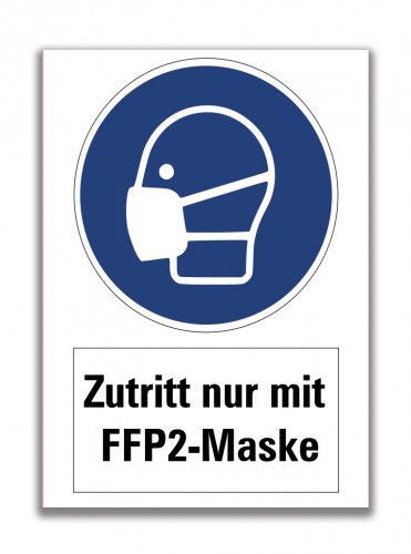 Aufkleber Gebot "Zutritt nur mit FFP-Maske" ähnl. ISO 7010 Schild Folie | blau