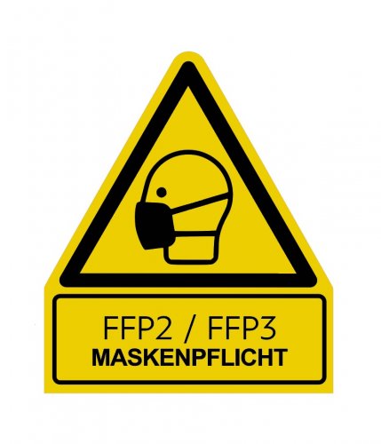 Aufkleber Warnzeichen "FFP MASKENPFLICHT" ähnl. ISO 7010 | 210x245mm signalgelb