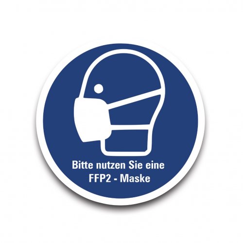 Aufkleber "Bitte tragen Sie eine FFP-Maske" ähnl. ISO 7010 Folie Ø5-40cm | blau