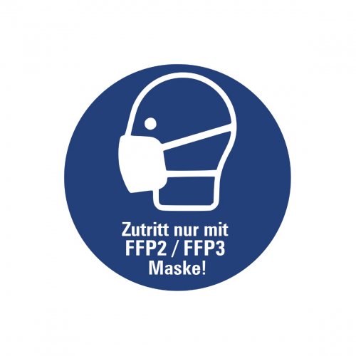 Aufkleber Gebot "Zutritt nur mit FFP Maske!" Hinweis Schild Folie Ø5-40cm | blau