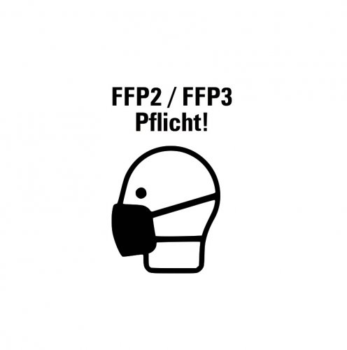 Aufkleber Gebot "FFP Pflicht!" ähnl. ISO 7010 Schild Folie Ø5-30cm | weiß/schwarz