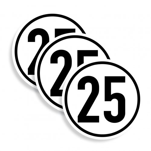 3x Aufkleber Geschwindigkeits-Schild "25 km/h" Folie gemäß StVZO § 58 | Ø5-30cm