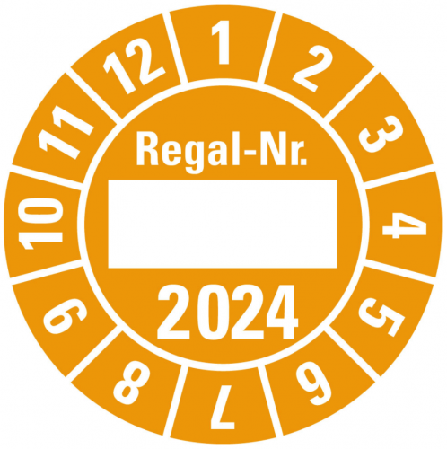100x Jahresprüfplakette "Regal-Nr. 2024" Aufkleber beschriftbar, orange Ø15-40mm