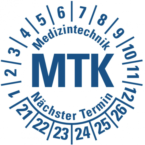 100x Mehrjahresprüfplakette "MTK 21-26" Etikett Aufkleber, weiß/blau Ø15-40mm