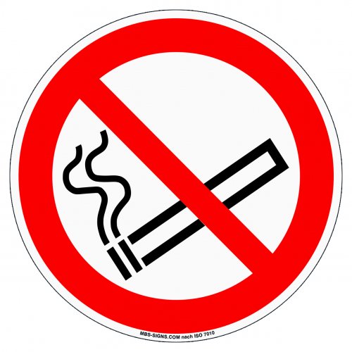 Aufkleber Verbotszeichen "Rauchen verboten" Schild Folie ISO 7010 Ø15cm, rot