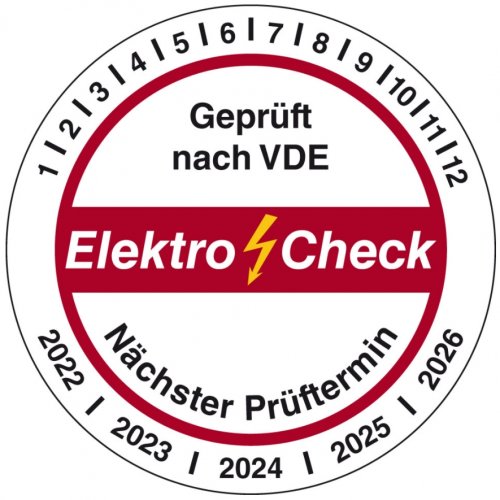 100x Prüfplakette "Geprüft VDE Elektro Check 22-26" Aufkleber, rot/weiß Ø15-40mm