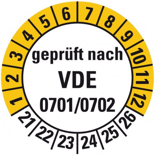 100x Prüfplakette"geprüft nach VDE 0701/0702 | 21-26" Etikett Aufkleber Ø15-40mm