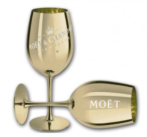 2x Moet & Chandon Imperial Champagner Echtglas Gold Champagner Glas Imperial