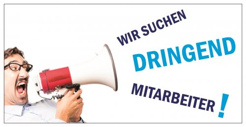 Aufkleber Hinweis „Dringend Mitarbeiter gesucht“ Bewerbung Etikett | 30x15 cm